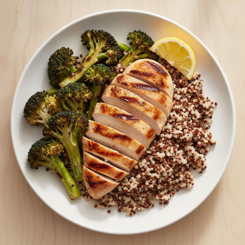 Grilled Chicken and Quinoa Bowl with Roasted Broccoli