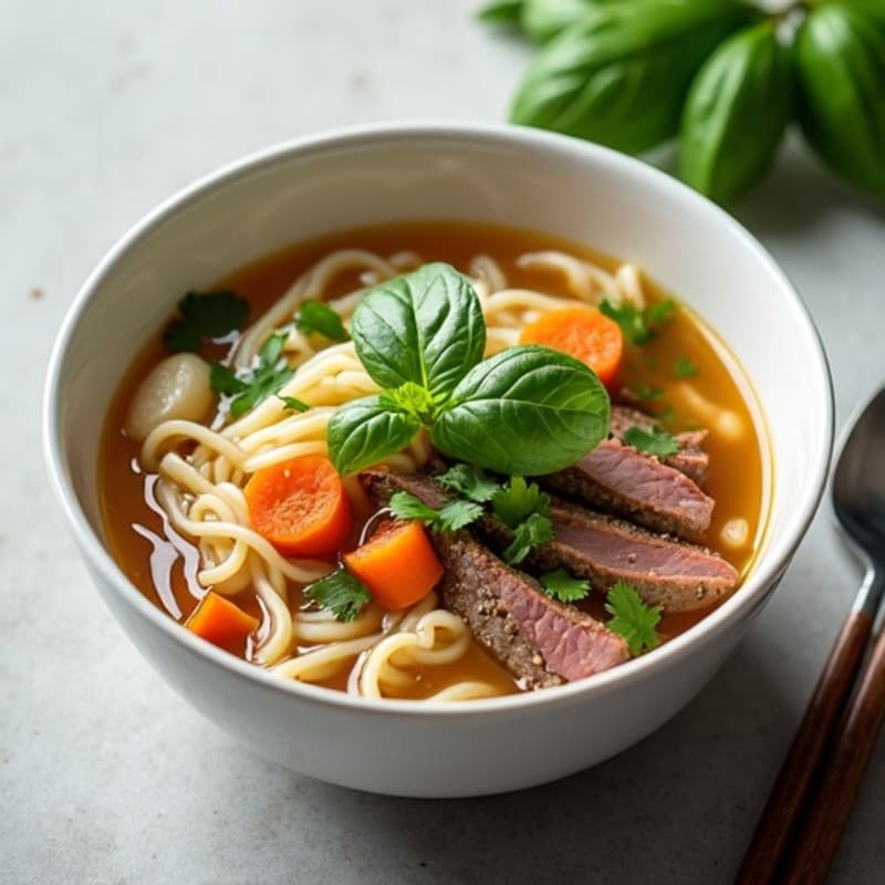 Lean Beef Noodle Soup with Fresh Herbs