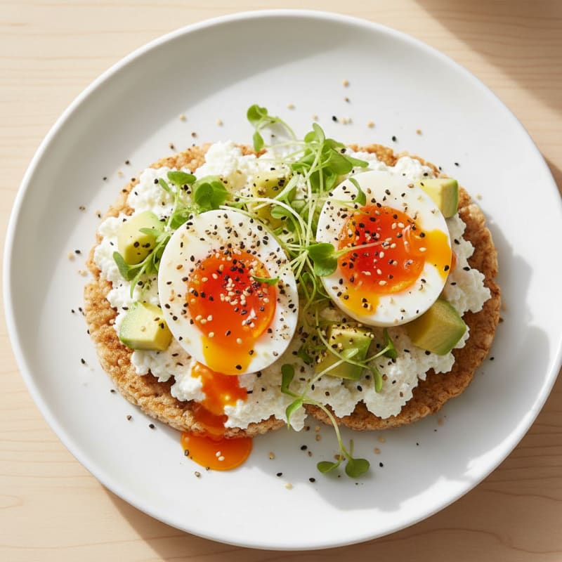 Savory Cottage Cheese Rice Cakes with Jammy Eggs