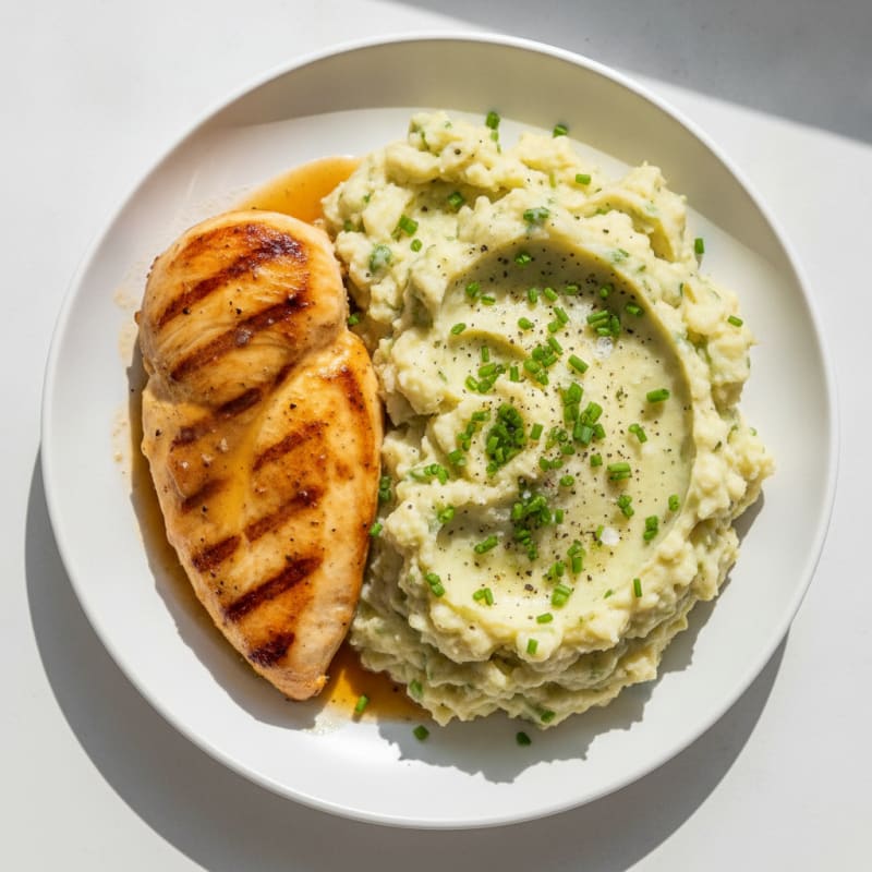 Garlic Herb Mashed Potatoes with Chives and Seared Chicken