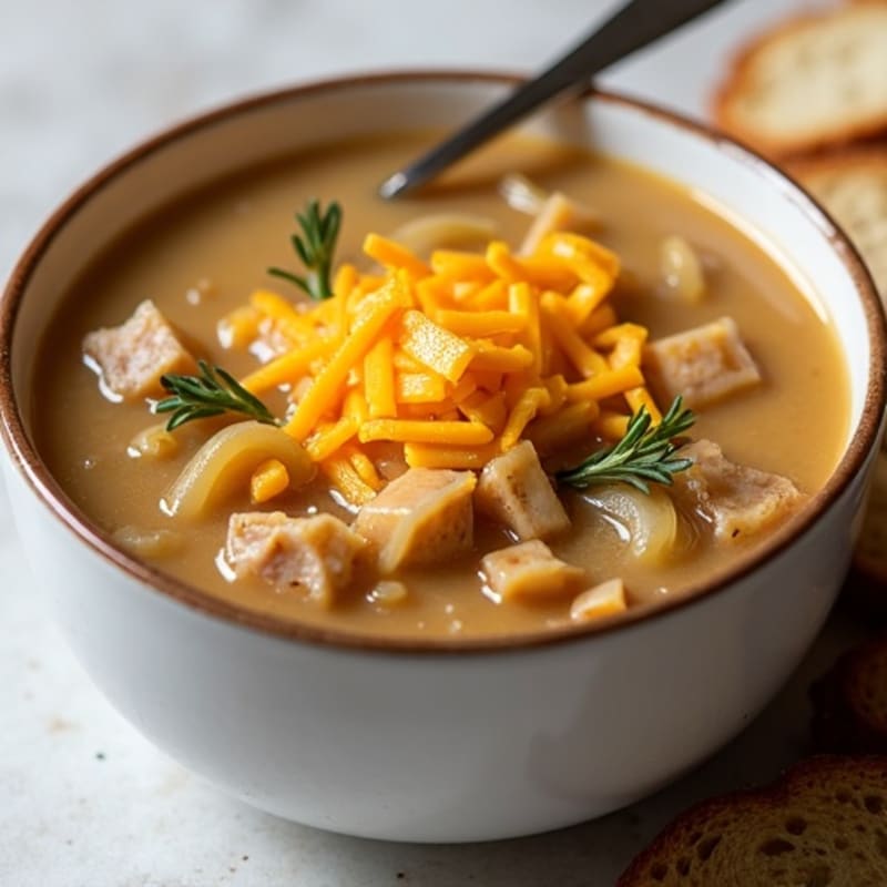 Hearty Caramelized Onion Soup with Golden Cheesy Croutons