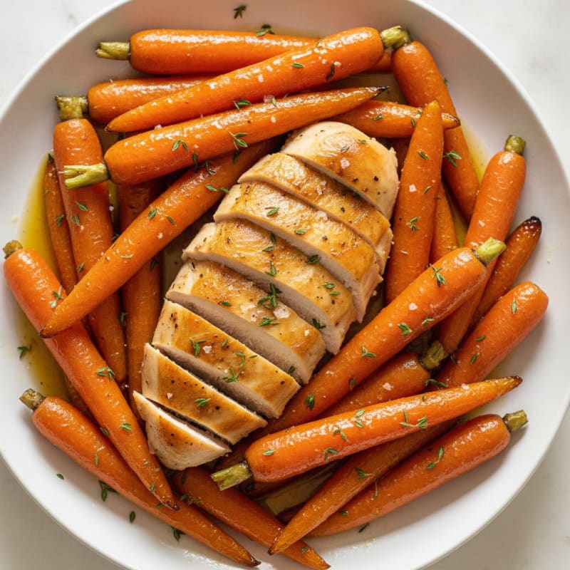 Maple-Glazed Roasted Carrots with Thyme and Chicken