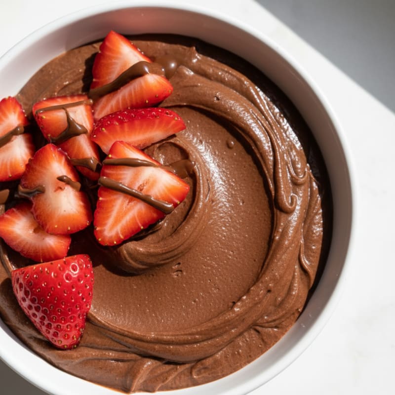 Silky Chocolate Protein Pudding with Fresh Strawberries