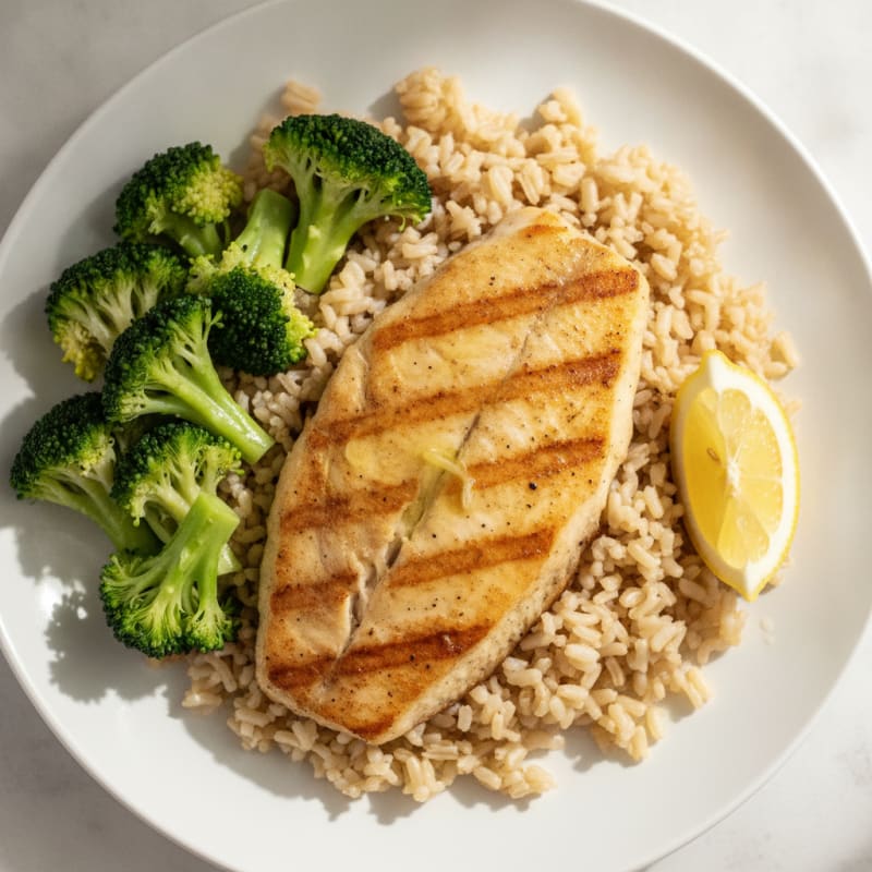 Seared Tilapia with Steamed Broccoli and Brown Rice