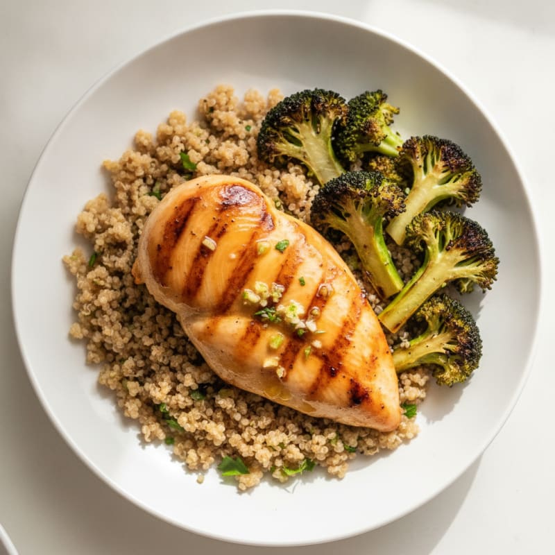 Grilled Chicken Breast with Quinoa and Roasted Broccoli