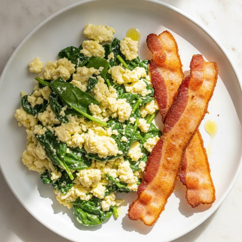Cottage Cheese Scramble with Spinach and Turkey Bacon
