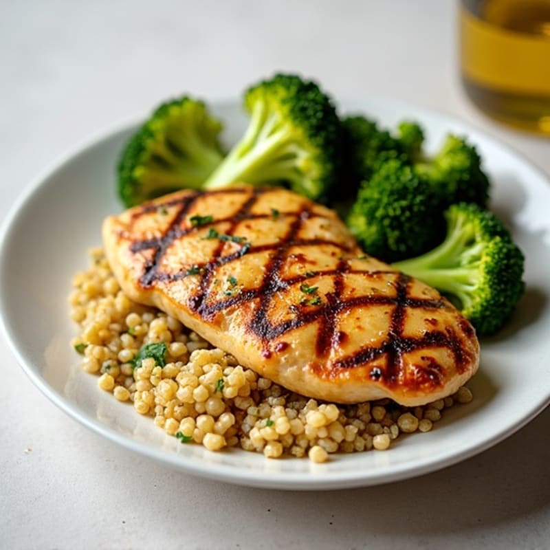 Grilled Chicken Breast with Roasted Broccoli and Quinoa