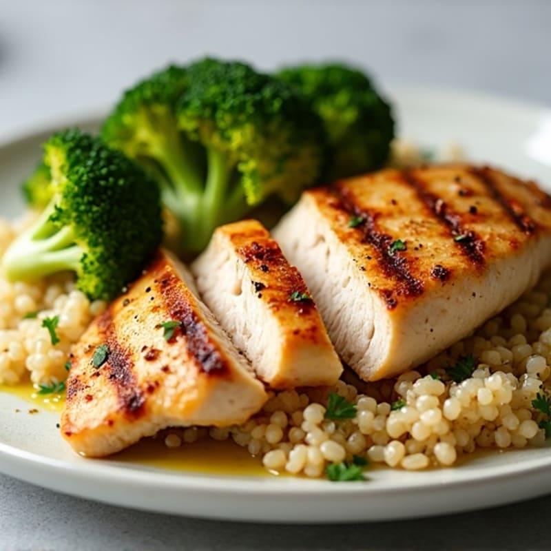 Grilled Chicken Breast with Quinoa and Roasted Broccoli