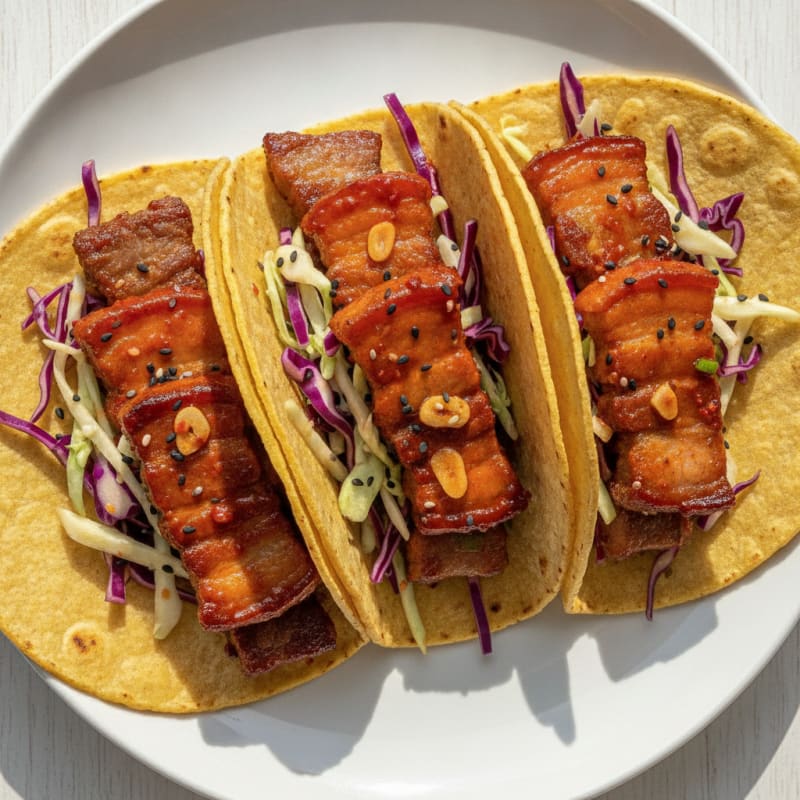 Spicy Gochujang Pork Belly Tacos