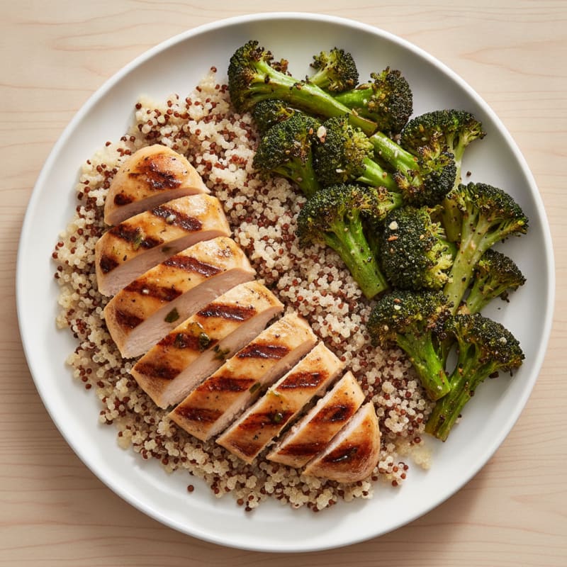 Grilled Chicken Breast with Quinoa and Roasted Broccoli