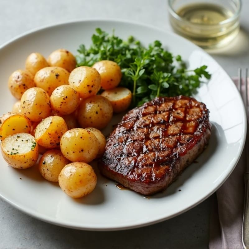 Pan-Seared Steak with Crispy Garlic Roasted Potatoes