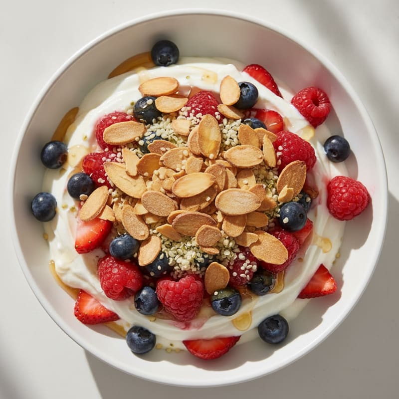 Creamy Greek Yogurt Parfait with Mixed Berries and Crunchy Almonds