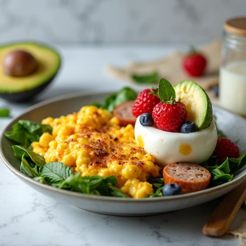 Egg White Scramble with Turkey Sausage and Greek Yogurt Parfait