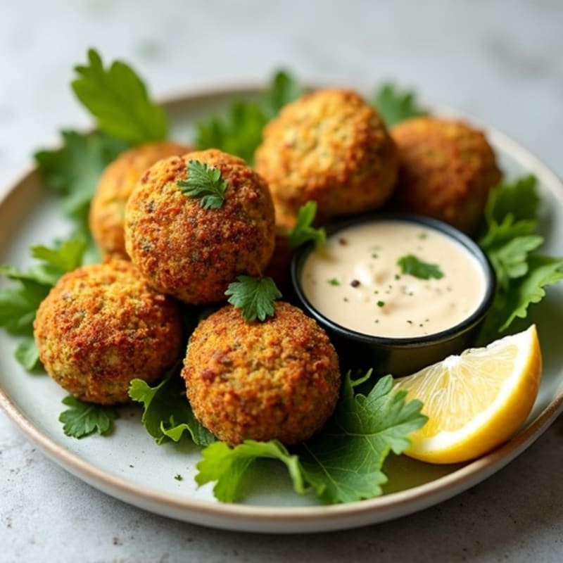 Crispy Baked Falafel with Lemon-Herb Tahini