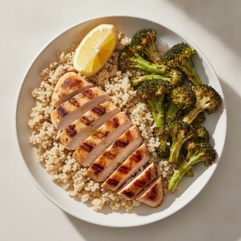 Grilled Chicken and Quinoa Bowl with Roasted Broccoli