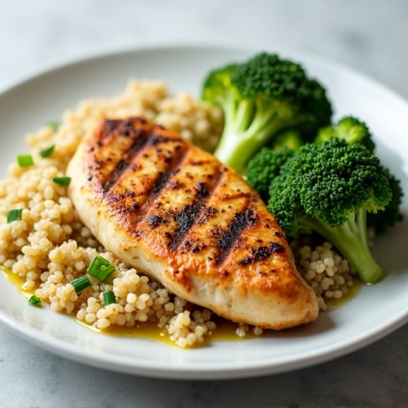 Grilled Chicken Breast with Quinoa and Steamed Broccoli