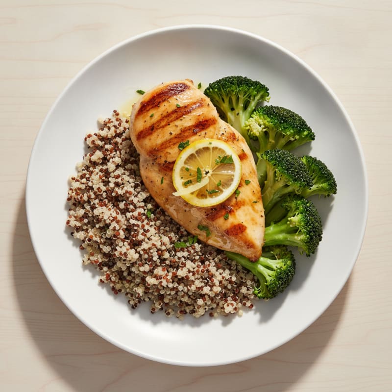 Grilled Chicken Breast with Quinoa and Steamed Broccoli