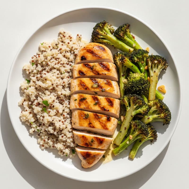 Grilled Chicken Breast with Quinoa and Roasted Broccoli