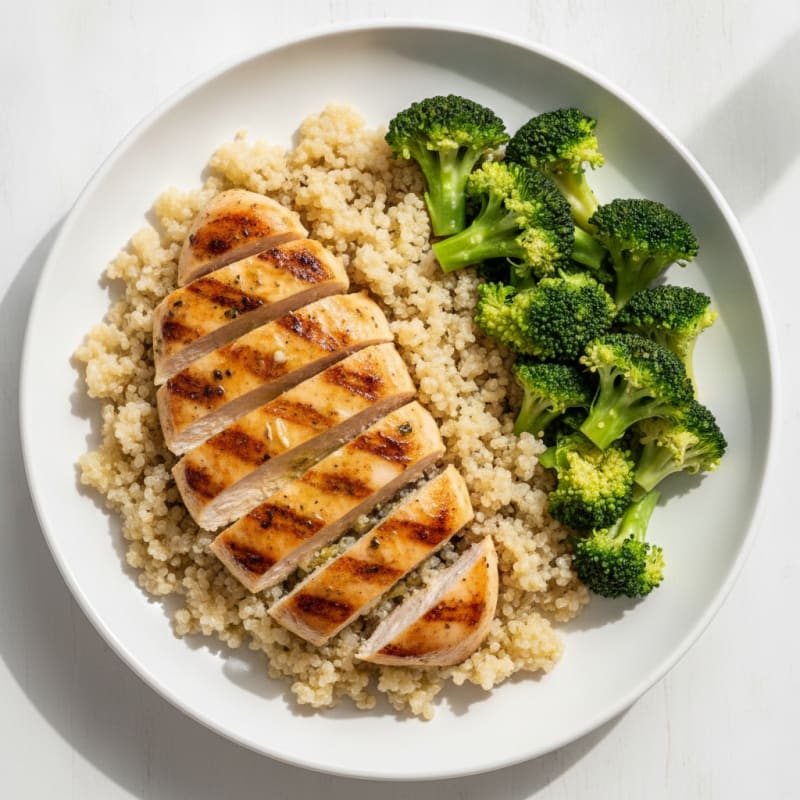 Grilled Chicken Breast with Quinoa and Steamed Broccoli
