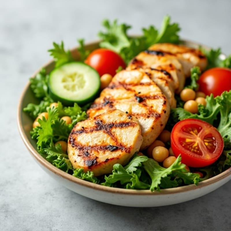 Grilled Chicken Breast Salad with Chickpeas and Cucumber