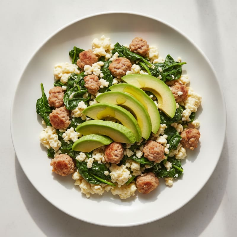Egg White Spinach Scramble with Turkey Sausage