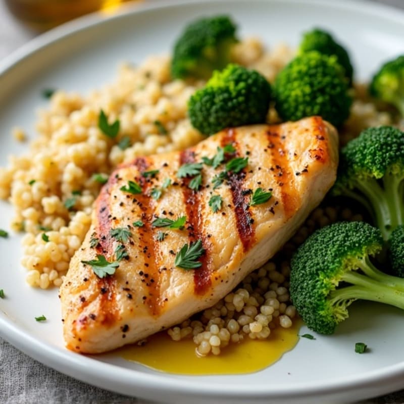 Grilled Chicken Breast with Quinoa and Roasted Broccoli