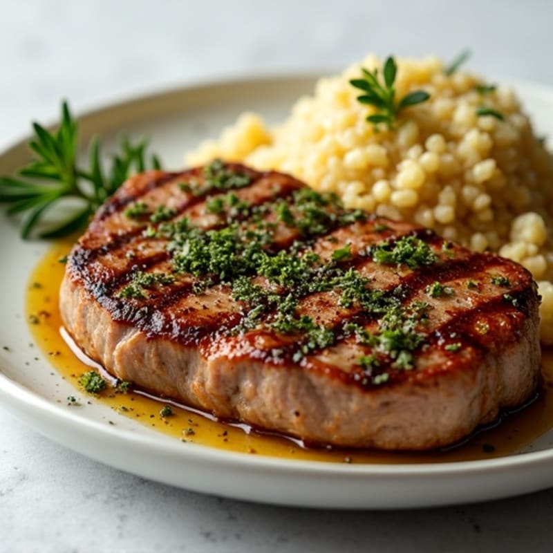 Herb-Crusted Pan Seared Steak with Roasted Garlic