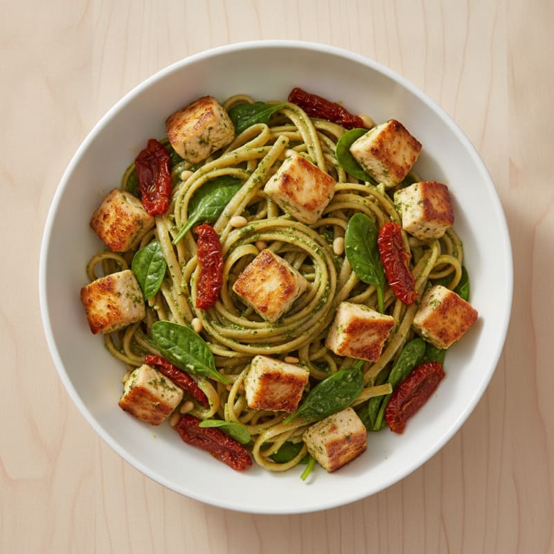 Pesto Chicken Linguine with Sun-Dried Tomatoes