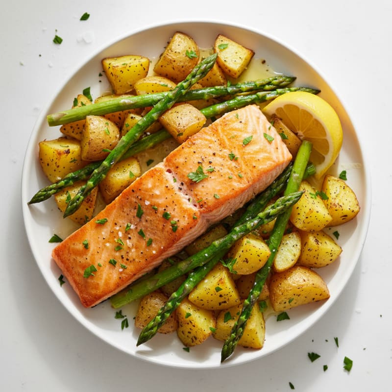 Golden Pan-Seared Salmon with Roasted Potatoes