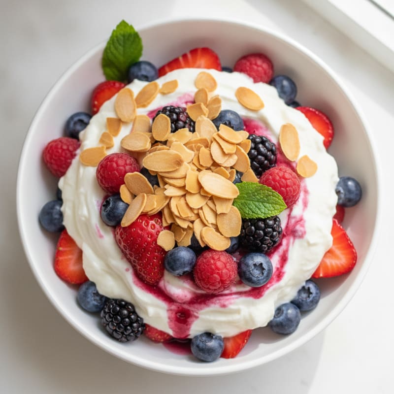 Greek Yogurt Protein Parfait with Mixed Berries and Almonds