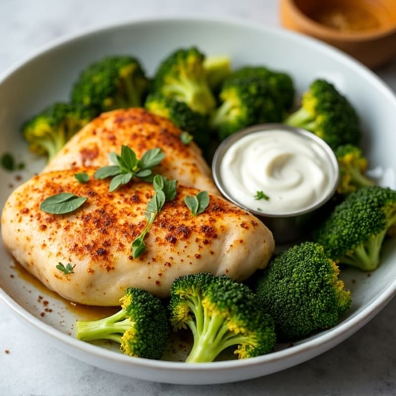Healthy Creamy Spiced Chicken with Roasted Broccoli