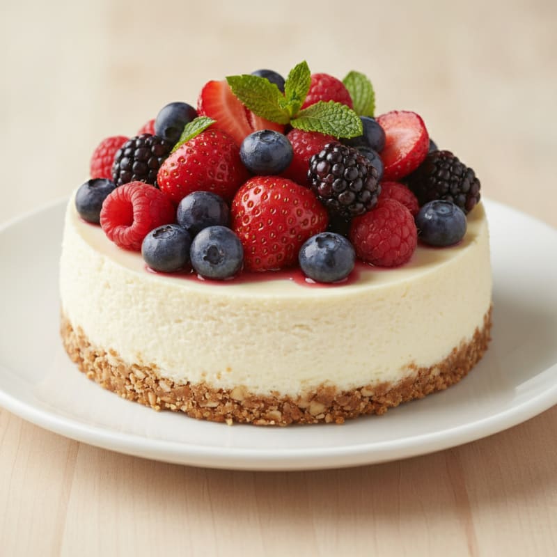 Greek Yogurt Protein Cheesecake with Mixed Berries