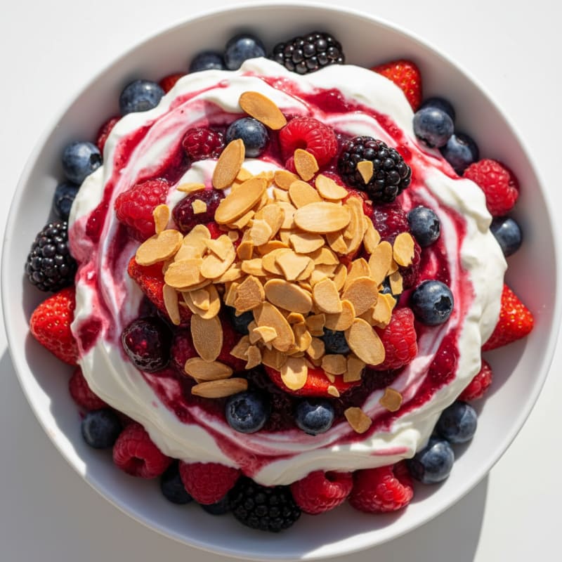 Greek Yogurt Protein Parfait with Mixed Berries and Almonds