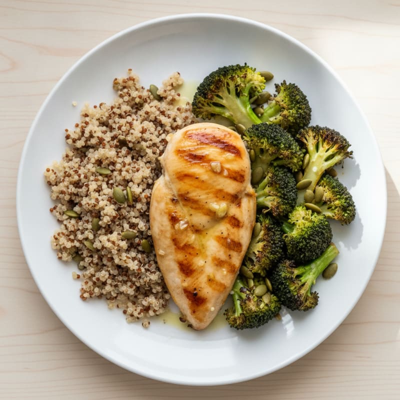 Grilled Chicken Breast with Quinoa and Roasted Broccoli