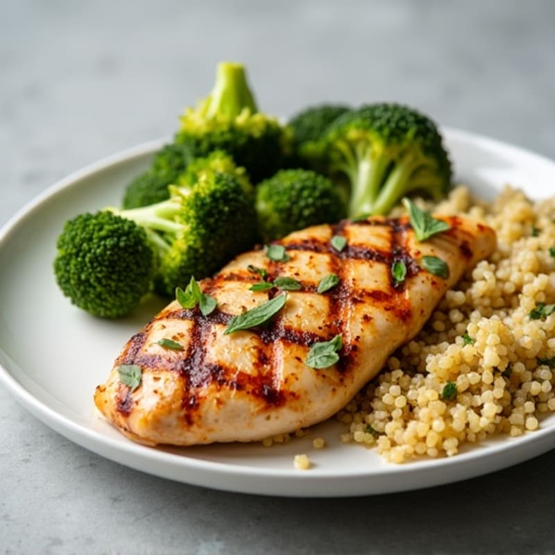 Grilled Chicken Breast with Roasted Broccoli and Quinoa