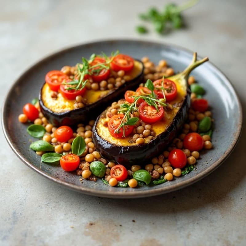 Roasted Eggplant Stuffed with Hearty Lentil and Vegetable Filling