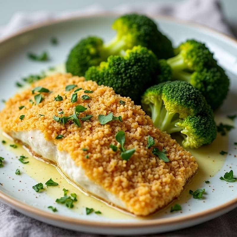 Herb-Crusted Baked Cod with Roasted Broccoli