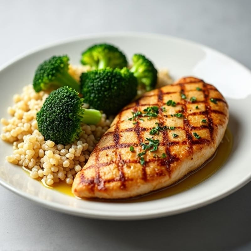 Grilled Chicken Breast with Quinoa and Steamed Broccoli