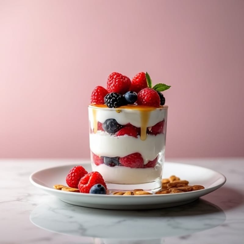 Greek Yogurt Protein Parfait with Mixed Berries and Almonds