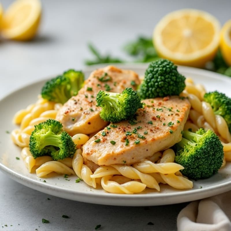 Creamy Lemon Garlic Chicken and Broccoli Pasta
