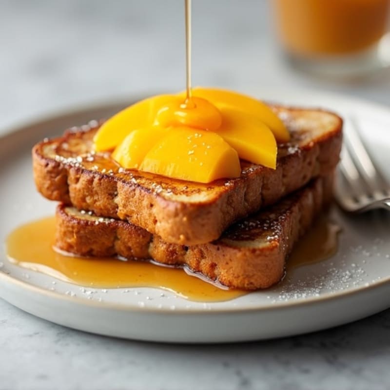 Whole Wheat French Toast with Fresh Mango and Light Maple Drizzle