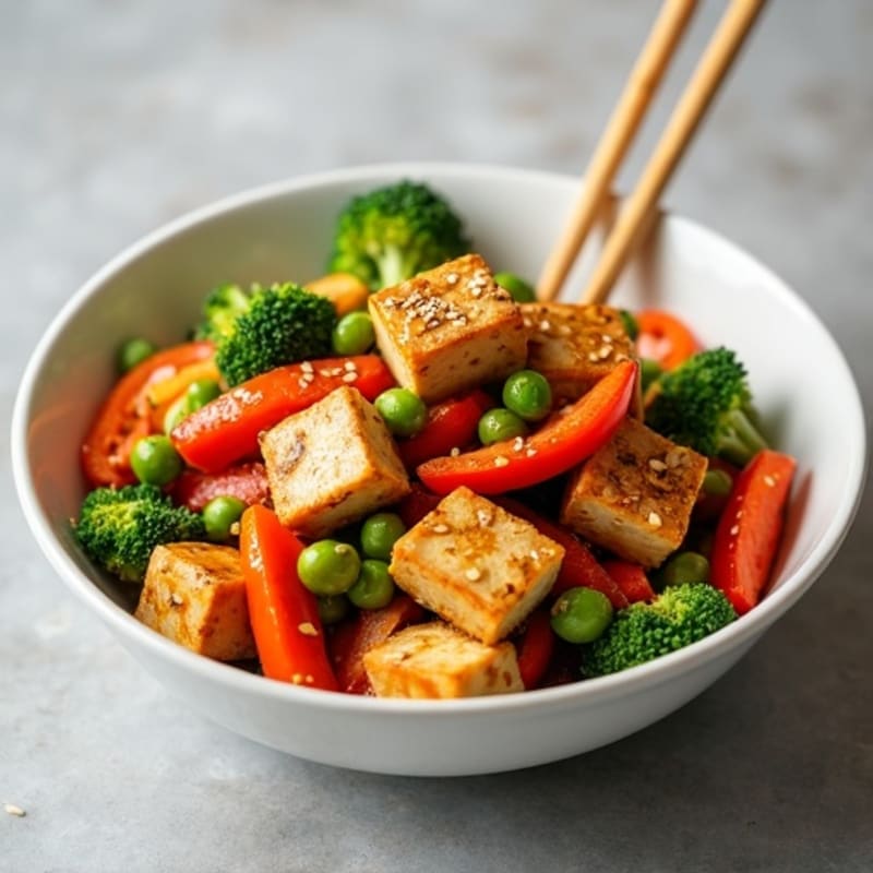 Crispy Sesame Tofu and Fresh Vegetable Stir-Fry