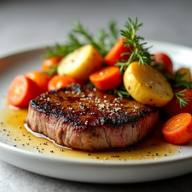 Pan-Seared Venison Steak with Roasted Root Vegetables