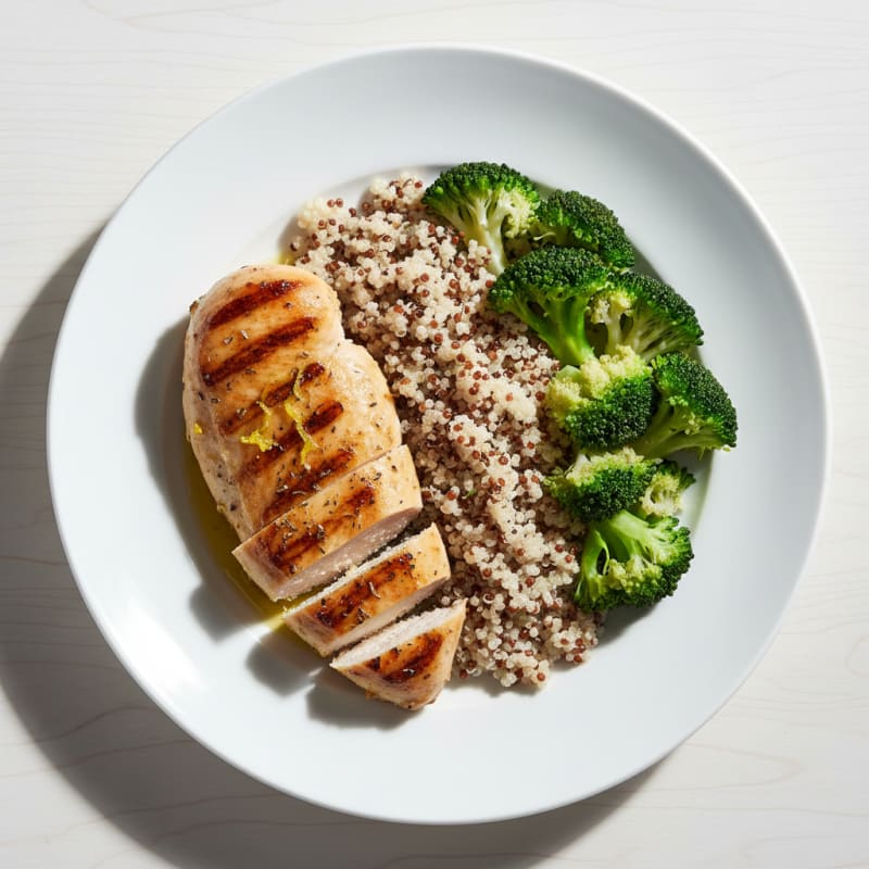 Grilled Chicken Breast with Quinoa and Steamed Broccoli