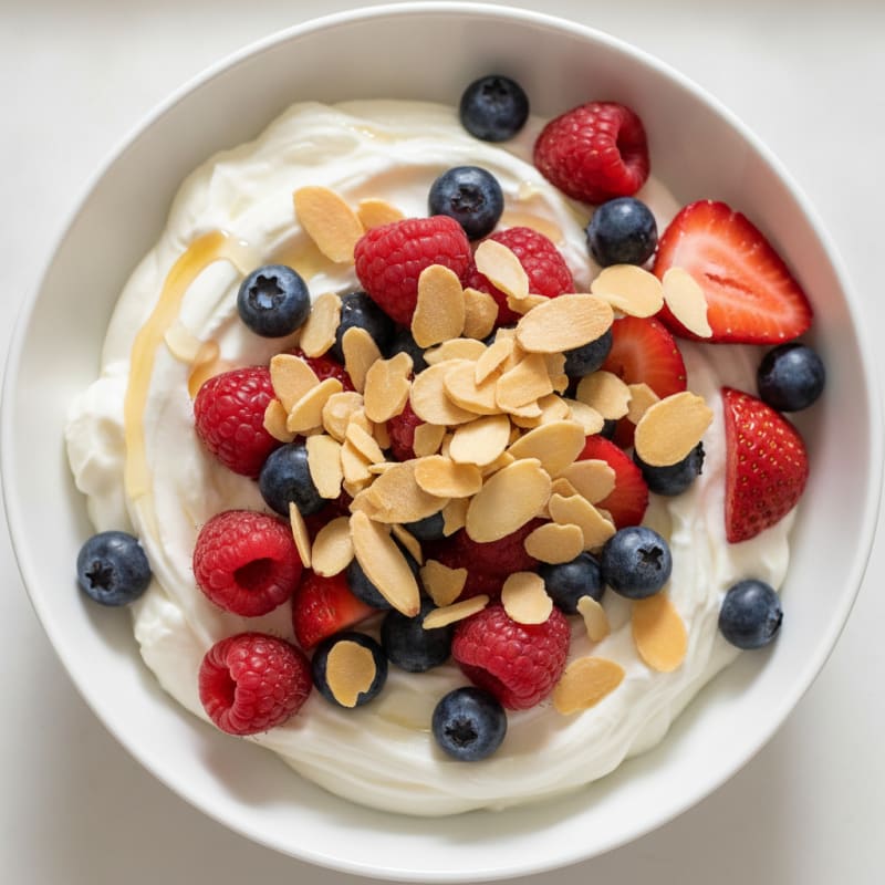 Creamy Greek Yogurt Protein Bowl with Mixed Berries and Almonds