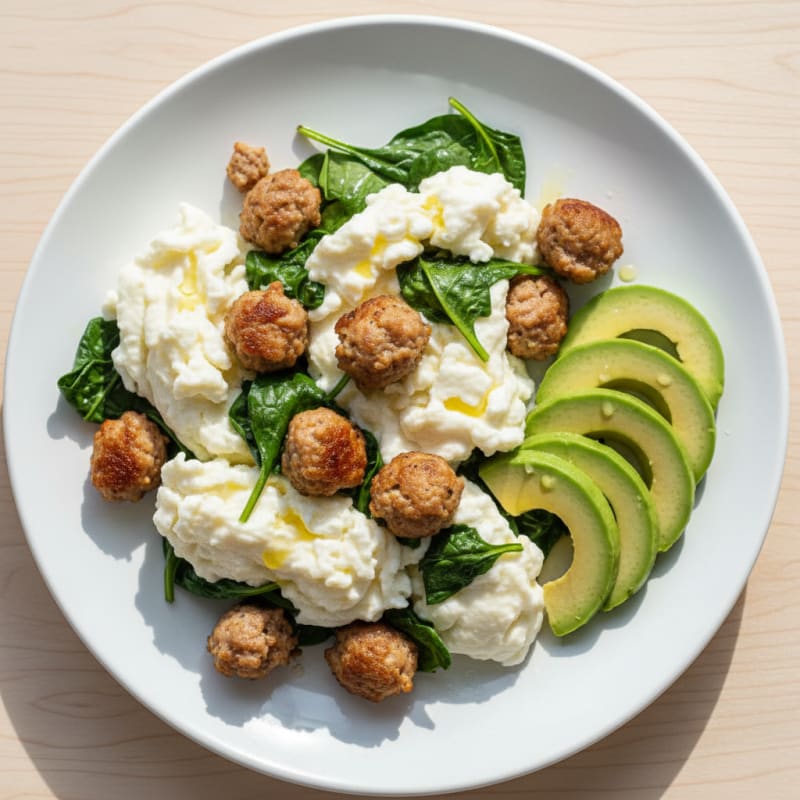 Egg White Scramble with Turkey Sausage and Spinach