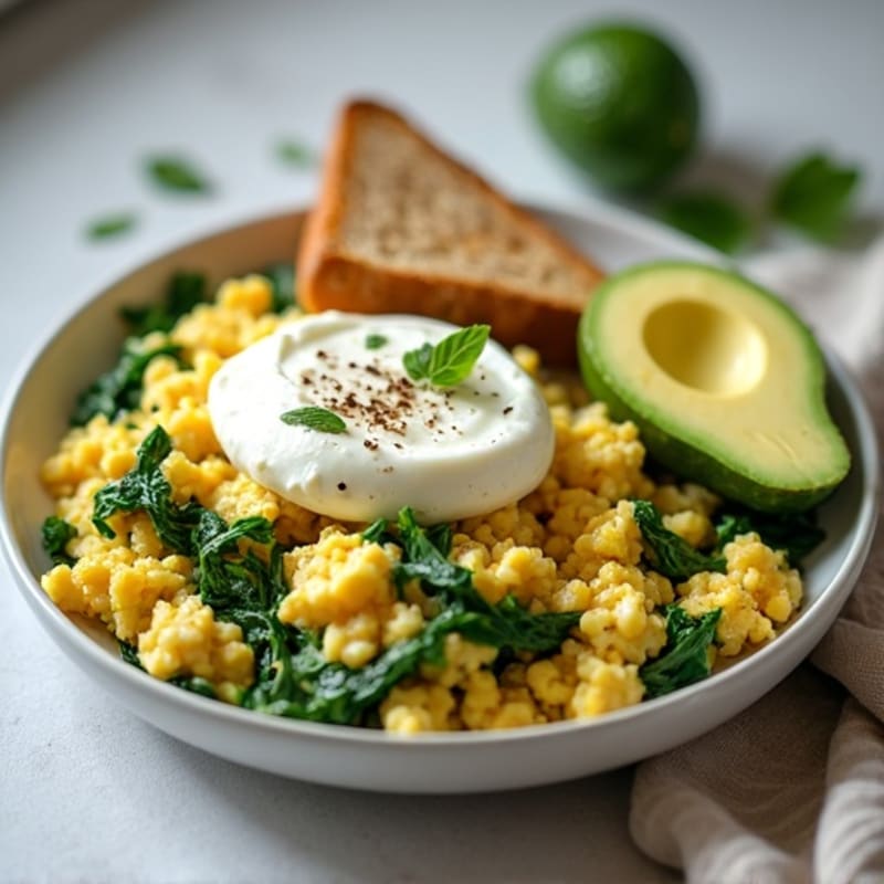 Egg White and Spinach Scramble with Cottage Cheese