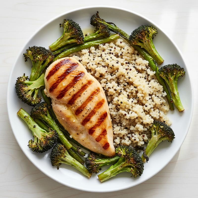 Grilled Chicken Breast with Quinoa and Roasted Broccoli