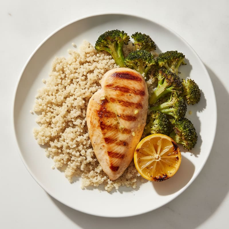 Grilled Chicken Breast with Quinoa and Roasted Broccoli
