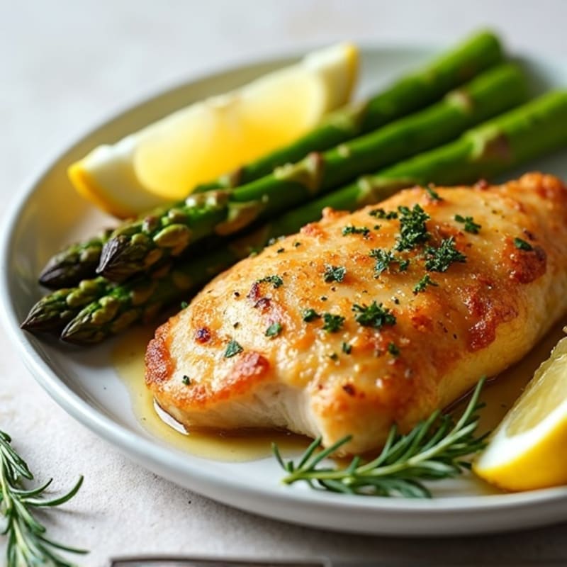 Crispy Lemon Herb Roasted Chicken with Roasted Asparagus